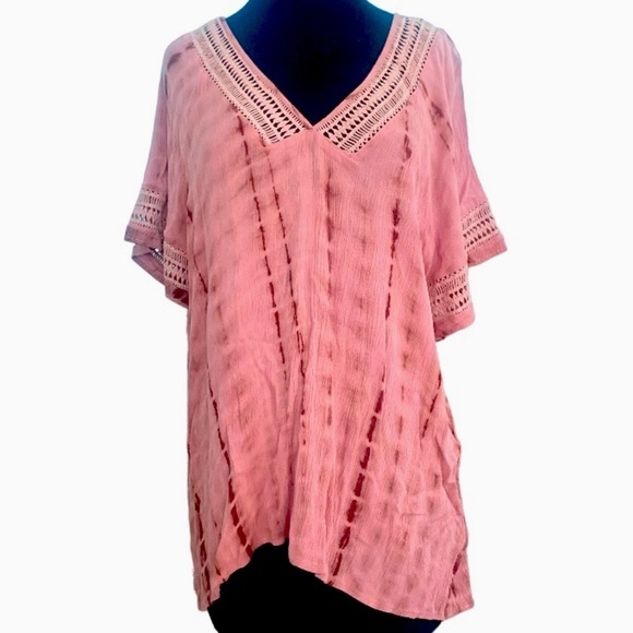 By Together Tops - By Together Boho Crinkle Top Tie Dye Terracotta Rose Size Large